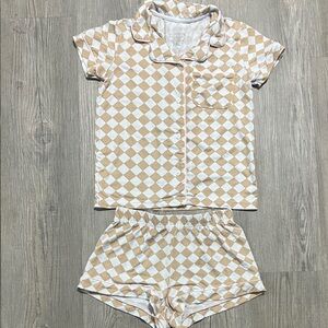Tahari Kids Tan and White Checkered Pajama Set